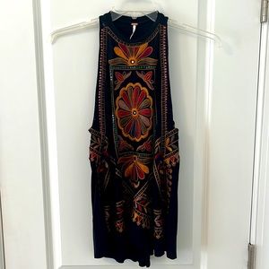 Free People Black Embroidered Halter Neck Tank